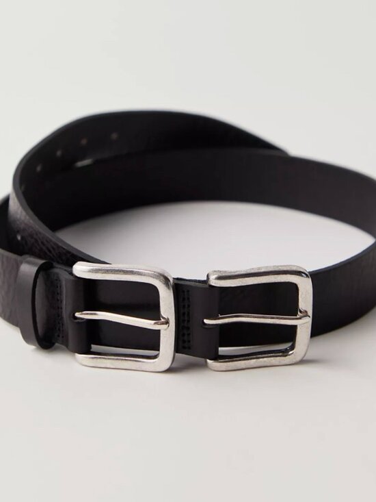 NWT Free People Sabo Double Buckle Belt Black Leather Y2K Moto Western S/M $48 main image 4